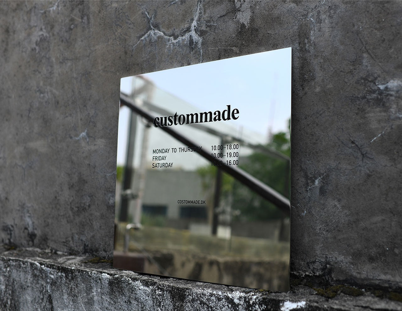 Mirror Stainless Steel Storefront Sign – UV Printed Business Hours & Logo Display Plate