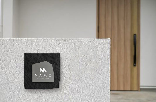 Modern Faux Stone Entrance Sign with Brushed Stainless Steel Inlay